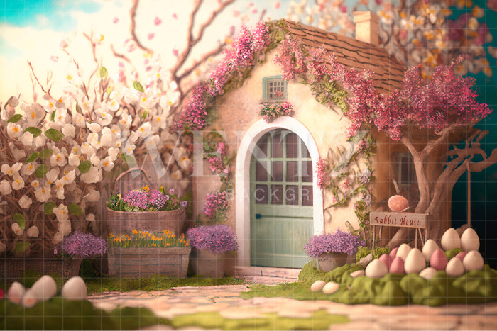 Fundo Fotográfico em Tecido Casa do Coelhinho da Páscoa / Backdrop 2597