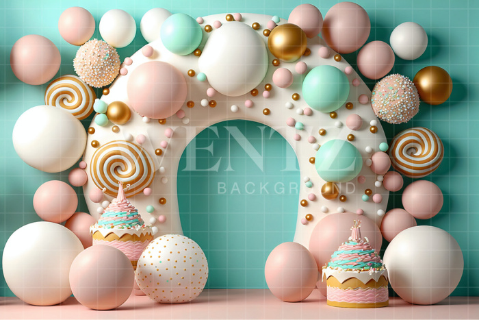 Fundo Fotográfico em Tecido Smash the Cake Balão Doces Candy Color / Backdrop 2662
