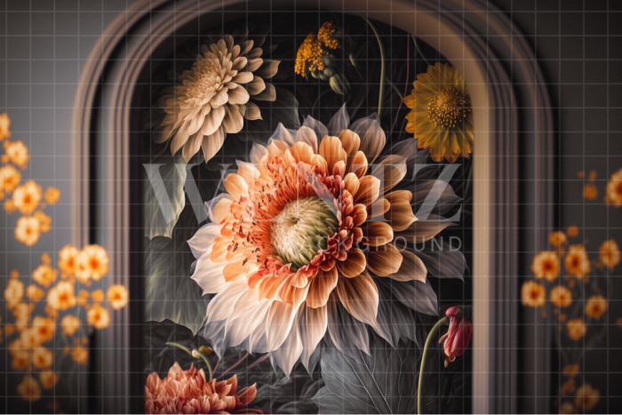 Fundo Fotográfico em Tecido Cenário com Arco Marrom e Flores / Backdrop 2736