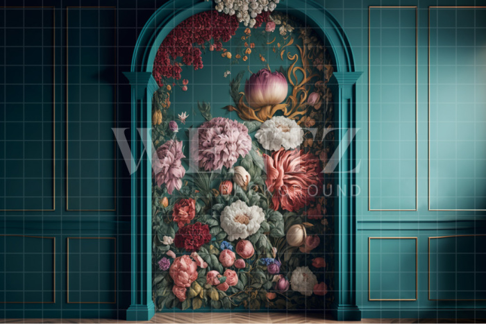 Fundo Fotográfico em Tecido Cenário Verde com Arco Florido / Backdrop 2753