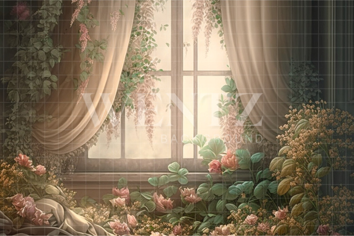Fundo Fotográfico em Tecido Janela com Flores / Backdrop 2766