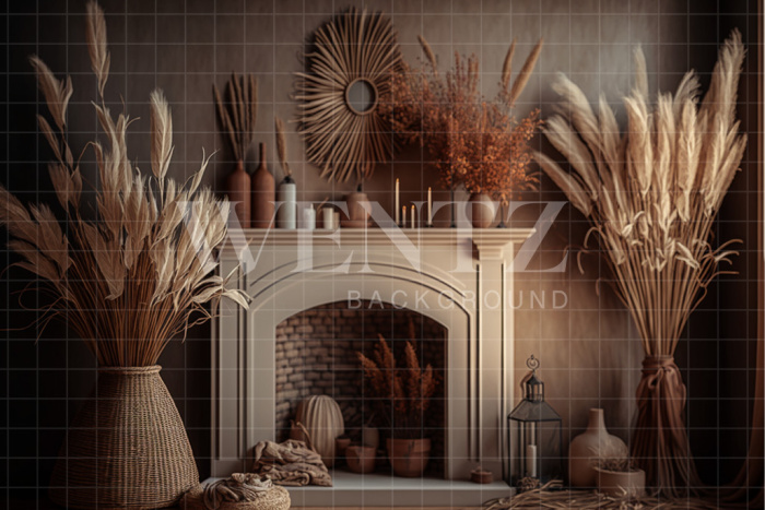 Fundo Fotográfico em Tecido Sala Boho com Lareira / Backdrop 2797