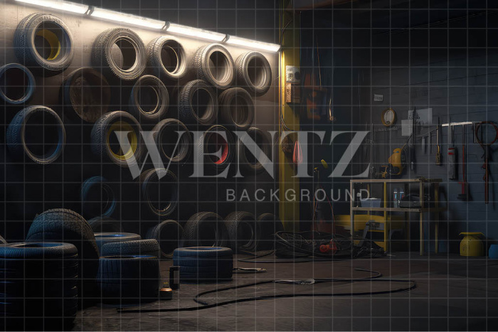 Fundo Fotográfico em Tecido Oficina de Carros / Backdrop 3265