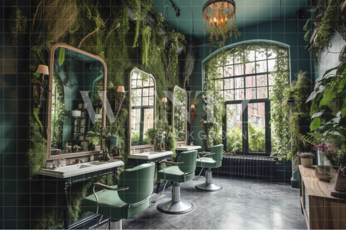 Fundo Fotográfico em Tecido Barbearia Verde / Backdrop 3306