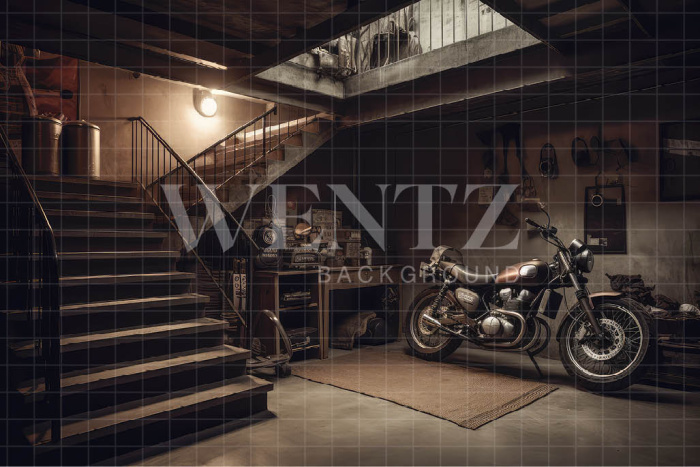 Fundo Fotográfico em Tecido Garagem de Motos / Backdrop 3309