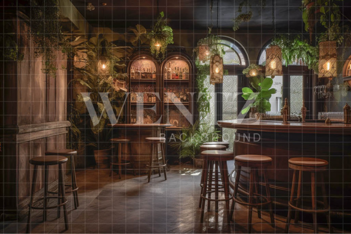 Fundo Fotográfico em Tecido Bar com Plantas / Backdrop 3313
