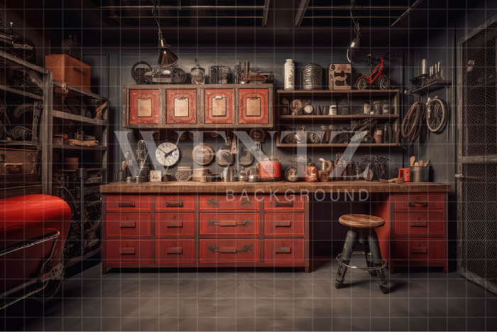 Fundo Fotográfico em Tecido Oficina de Carros / Backdrop 3316