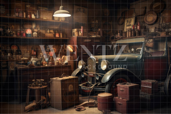 Fundo Fotográfico em Tecido Oficina Antiga de Carros / Backdrop 3317