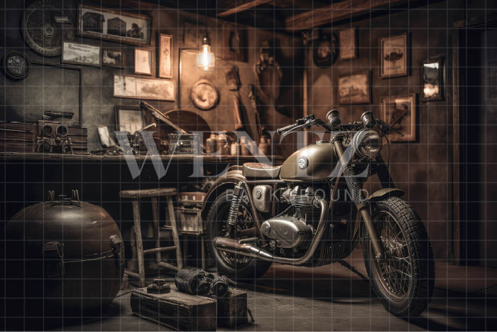 Fundo Fotográfico em Tecido Garagem de Motos / Backdrop 3318