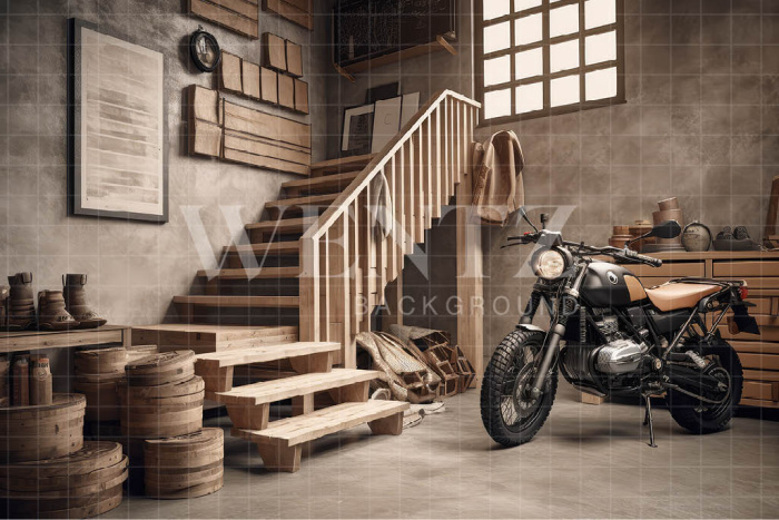 Fundo Fotográfico em Tecido Garagem de Motos / Backdrop 3321
