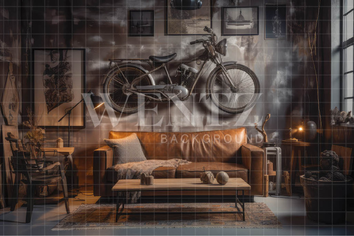 Fundo Fotográfico em Tecido Sala de Estar com Moto / Backdrop 3326