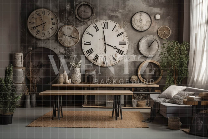 Fundo Fotográfico em Tecido Sala com Relógios / Backdrop 3363