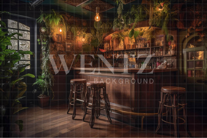 Fundo Fotográfico em Tecido Bar com Plantas / Backdrop 3373