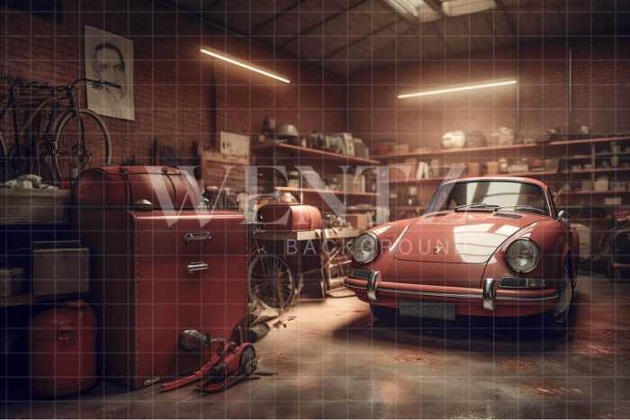 Fundo Fotográfico em Tecido Garagem Antiga / Backdrop 3386