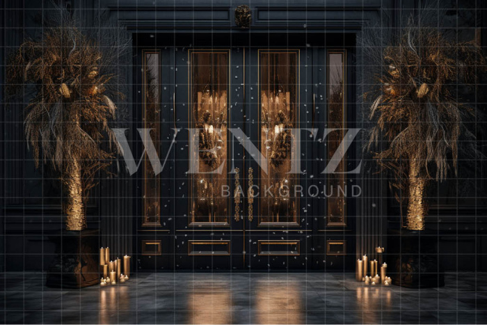 Fundo Fotográfico em Tecido Cenário de Natal com Porta / Backdrop 3847