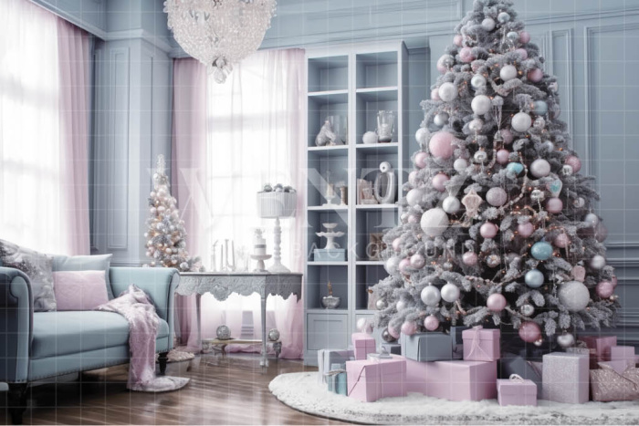 Fundo Fotográfico em Tecido Sala de Natal Candy Color / Backdrop 3856