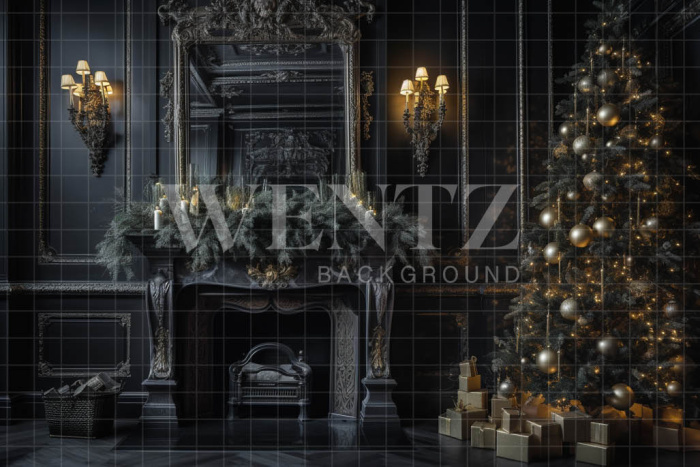 Fundo Fotográfico em Tecido Sala de Natal Cinza / Backdrop 3875