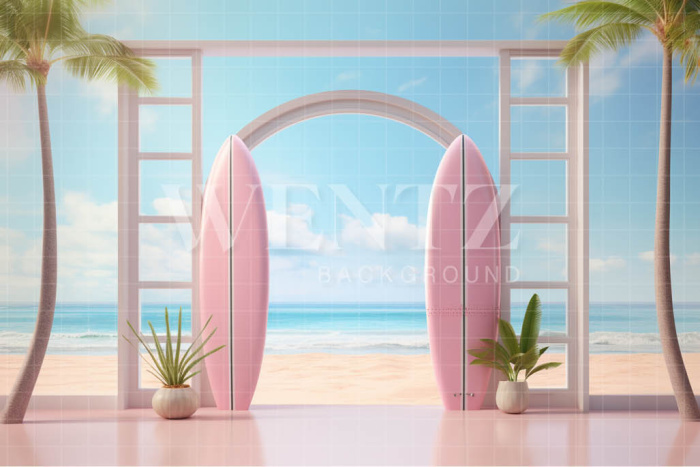 Fundo Fotográfico em Tecido Praia com Pranchas de Surf / Backdrop 4422