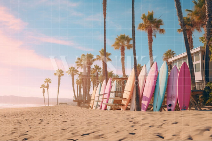 Fundo Fotográfico em Tecido Praia com Pranchas de Surf / Backdrop 4424