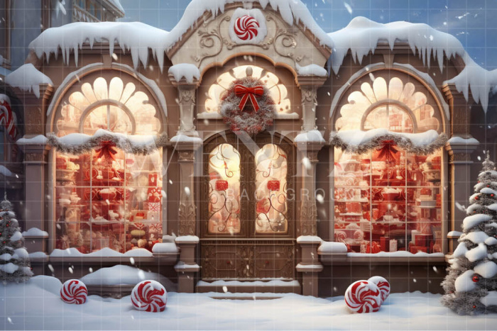 Fundo Fotográfico em Tecido Loja de Doces de Natal / Backdrop 4479