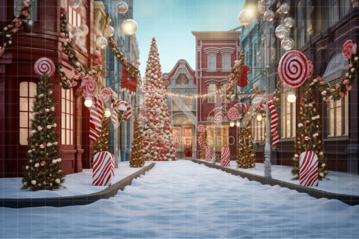 Fundo Fotográfico em Tecido Loja de Doces de Natal / Backdrop 4480