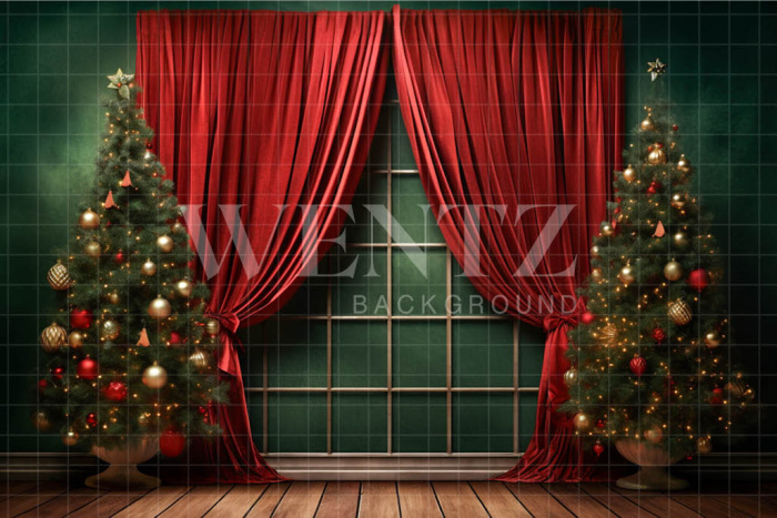 Fundo Fotográfico em Tecido Cenário de Natal com Cortina / Backdrop 4490