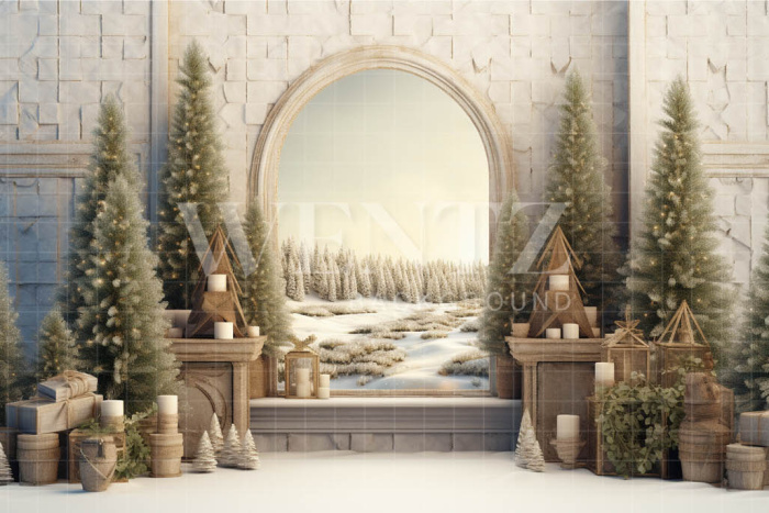 Fundo Fotográfico em Tecido Cenário de Natal Rústico / Backdrop 4491