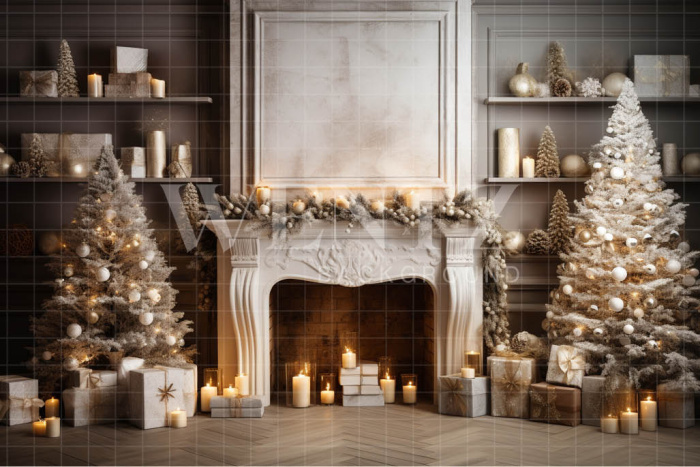 Fundo Fotográfico em Tecido Sala de Natal com Lareira / Backdrop 4495