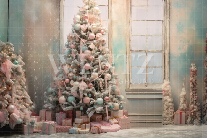 Fundo Fotográfico em Tecido Árvore de Natal Candy Color / Backdrop 4601