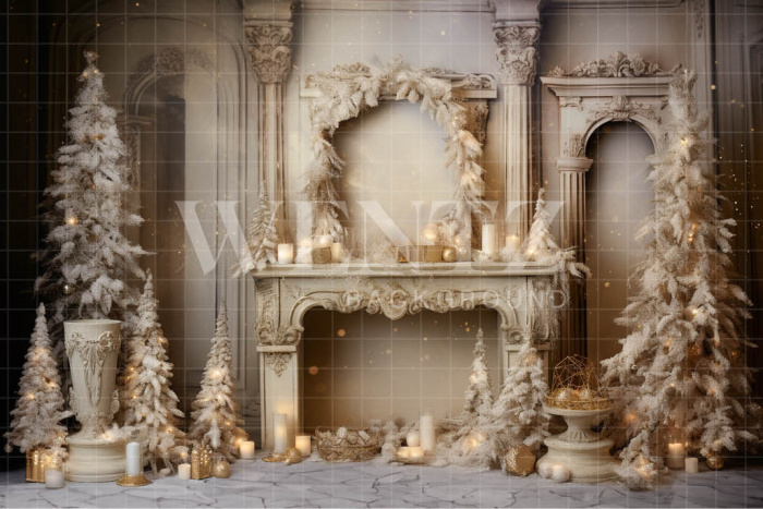 Fundo Fotográfico em Tecido Cenário de Natal Branco / Backdrop 4644