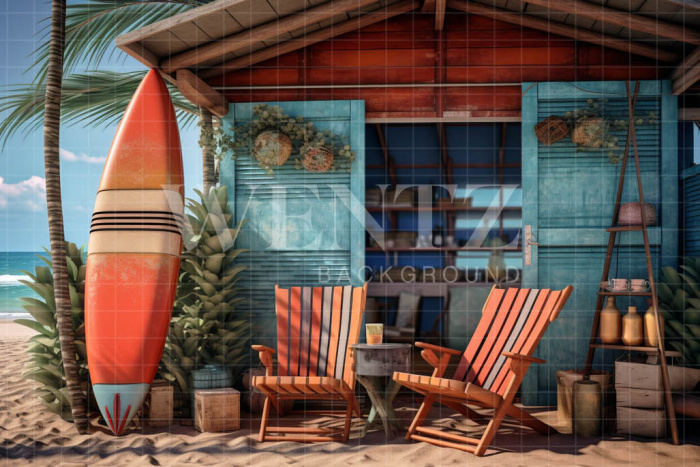 Fundo Fotográfico em Tecido Cabana na Praia / Backdrop 5127