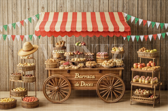 Fundo Fotográfico em Tecido Festa Junina Barraca de Doces / Backdrop 6950