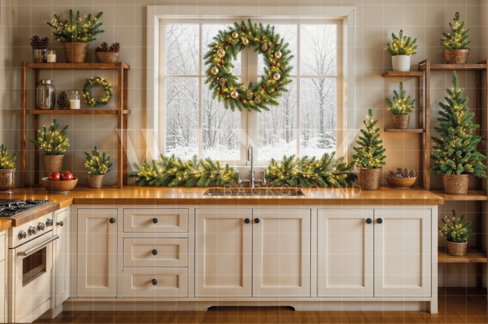 Fundo Fotográfico em Tecido Cozinha de Natal / Backdrop 7825