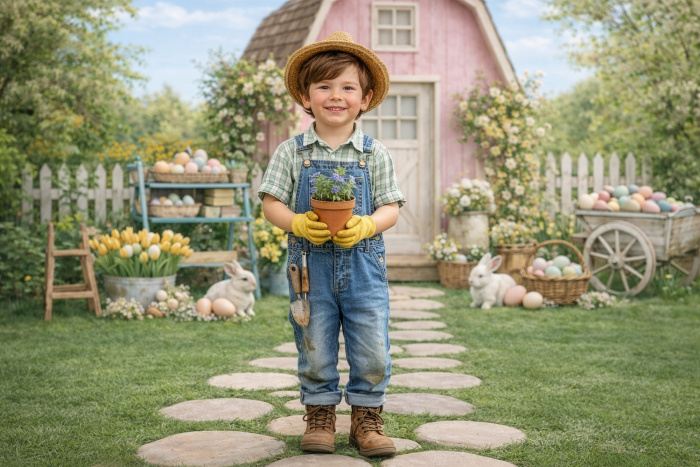 Fundo Fotográfico em Tecido Casa do Coelho Páscoa / Backdrop 8057
