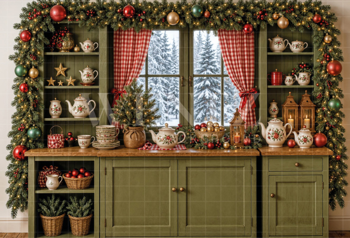 Fundo Fotográfico em Tecido Cozinha de Natal / Backdrop 8552