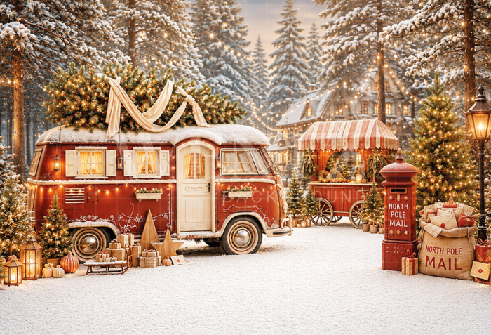 Fundo Fotográfico em Tecido Trailer de Natal / Backdrop 8858