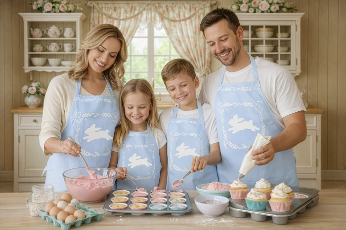 Kit 4 Aventais Família Páscoa / AW62