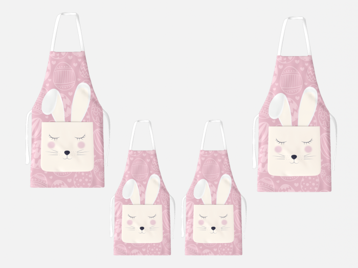 Kit 4 Aventais Família Páscoa Rosa com Bolso / AW25