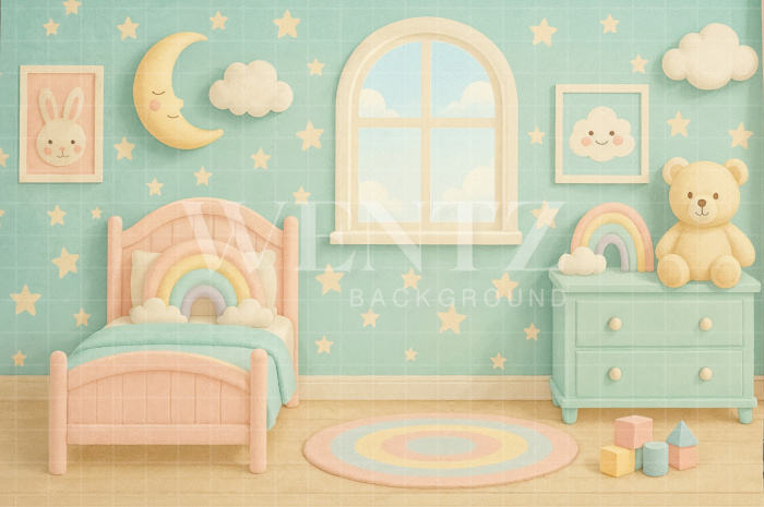 Fundo Fotográfico em Tecido Quarto com Nuvens Dia das Crianças / Backdrop 7709