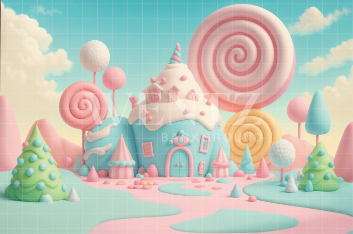 Fundo Fotográfico em Tecido Loja de Doces Dia das Crianças / Backdrop 7760