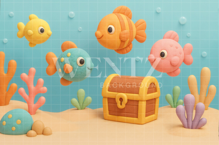 Fundo Fotográfico em Tecido Fundo do Mar Dia das Crianças / Backdrop 7784