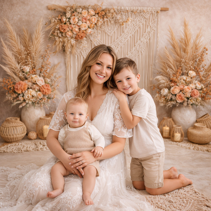 Fundo Fotográfico em Tecido Dia das Mães Parede Boho com Macramê / Backdrop 8162