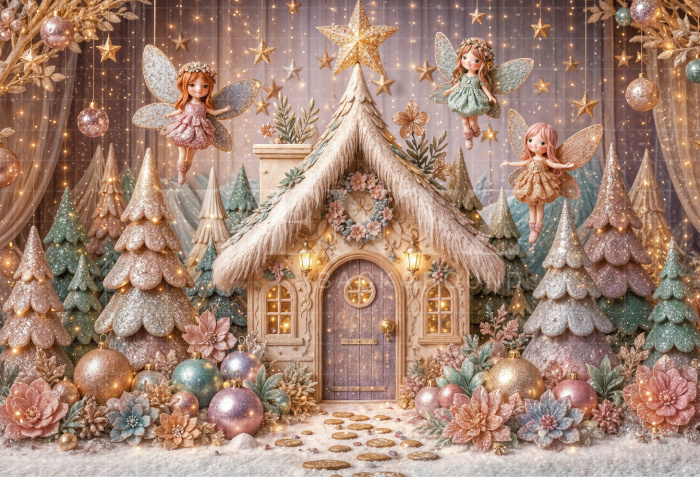 Fundo Fotográfico em Tecido Casinha de Natal / Backdrop 8489