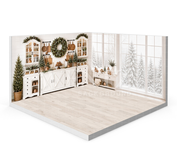 Fundo Fotográfico em Tecido Cenário Cozinha de Natal 3D / WTZ203