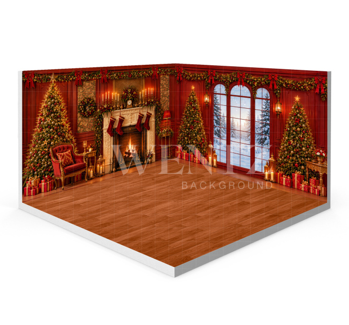 Fundo Fotográfico em Tecido Cenário Sala de Natal 3D / WTZ207