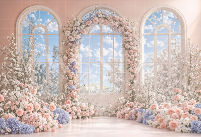Fundo Fotografico em Tecido Dia das Mães Janelas com Flores / Backdrop 8158