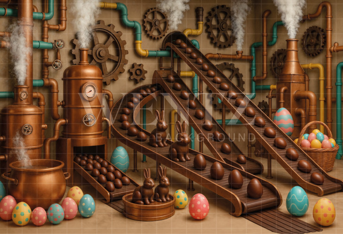 Fundo Fotográfico em Tecido Fábrica de Chocolate de Páscoa / Backdrop 8004