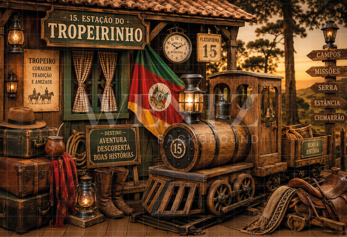 Fundo Fotográfico em Tecido Farroupilha Estação do Tropeirinho / Backdrop 8646
