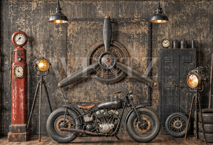 Fundo Fotográfico em Tecido Oficina de Motos Dia dos Pais / Backdrop 8364