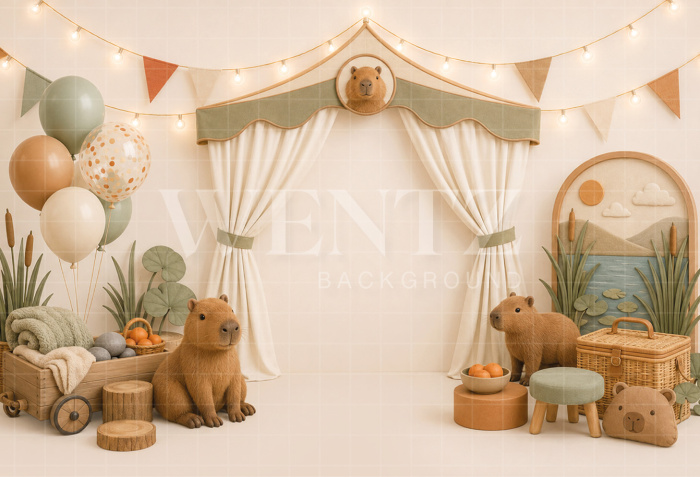 Fundo Fotográfico em Tecido Smash The Cake Capivaras / Backdrop 8789